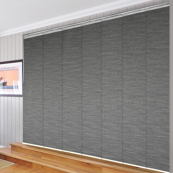 EMOH Heather 110 in. - 153 in. W x 94 in. L Adjustable 7- Panel in Satin Nickel Single Rail Panel Track with 23.5 in. Slates