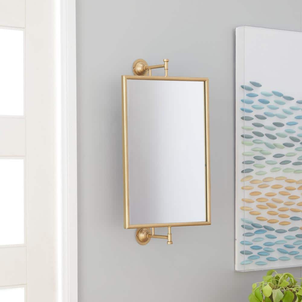 Rustic Gold & Wood Rectangular Wall Mirror 14" x 28"