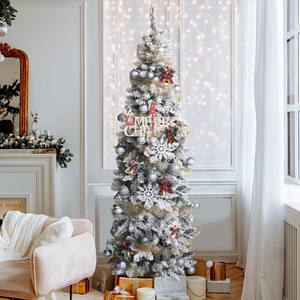6.5 ft. Christmas Tree White Flocked Pencil Artificial Tree with White LED Lights