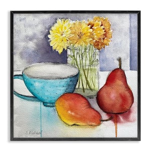 Modern Kitchen Teacup and Fruit by Stephanie Fielden Black Framed Country Giclee Art Print 12 in. x 12 in.