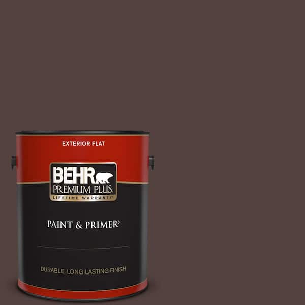 BEHR PREMIUM PLUS 1 gal. #BNC-21 Double Espresso Flat Exterior Paint & Primer