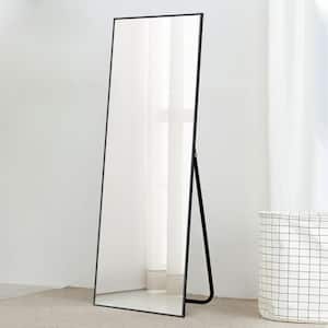 22 in. x 65 in. Modern Rectangle Framed Full-Length Mirror Black Aluminum Alloy Mirror Standing Mirror, Standing Holder