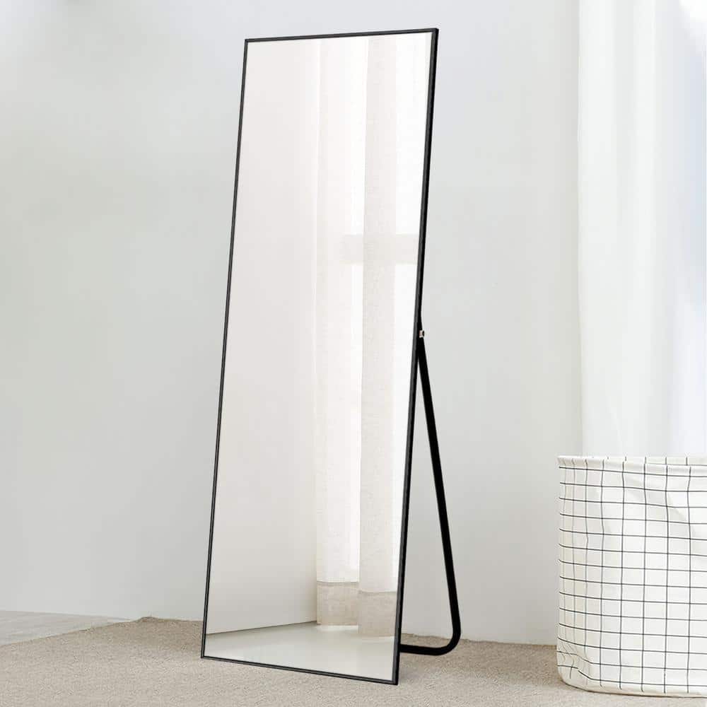 22 in. x 65 in. Modern Rectangle Framed Full-Length Mirror Black Aluminum A