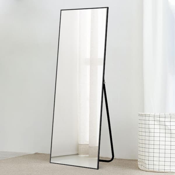 Lirago 22 in. x 65 in. Modern Rectangle Framed Full-Length Mirror Black Aluminum Alloy Mirror Standing Mirror, Standing Holder