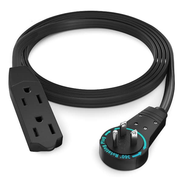 5 ft. 16/3 Light Duty Indoor Extension Cord with 360° Rotating Flat Plug 3-Outlet, 13Amps, Black