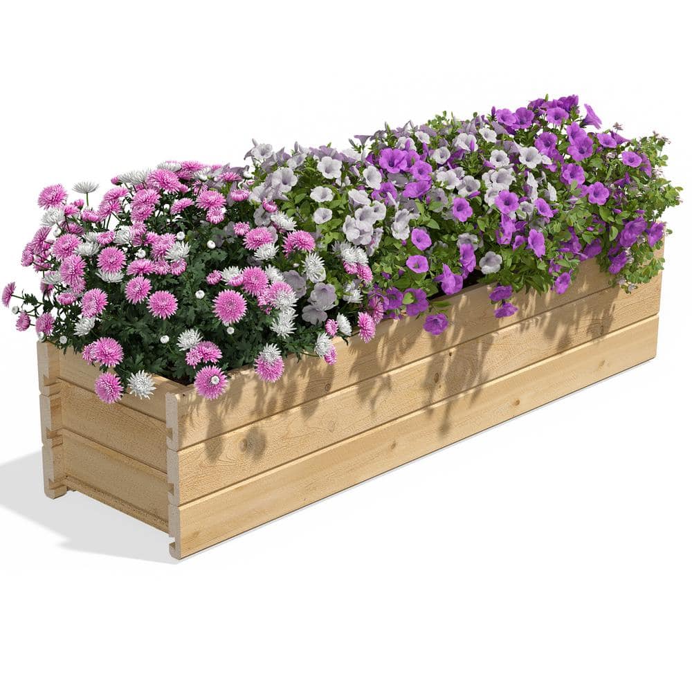 Extra Large Off-White Cedar Wood Outdoor Planter Box