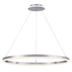 Recovery 250-Watt Equivalence Integrated LED Brushed Nickel Circular Pendant with Frosted Acrylic Shade