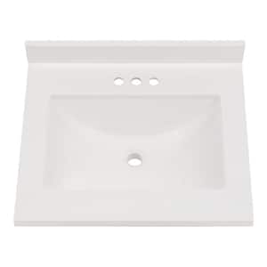 25 in. W x 22 in. D Cultured Marble White Rectangular Single Sink Vanity Top in White