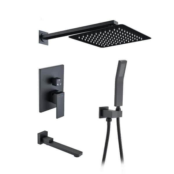 Maincraft Single Handle 3-Spray Tub and Shower Faucet 2.5 GPM with 9.68 in. Shower Head in Matte Black (Valve Included)