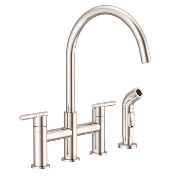 Parma Double Handle Deck Mount Bridge Kitchen Faucet with Spray with 1.75 GPM in Stainless Steel