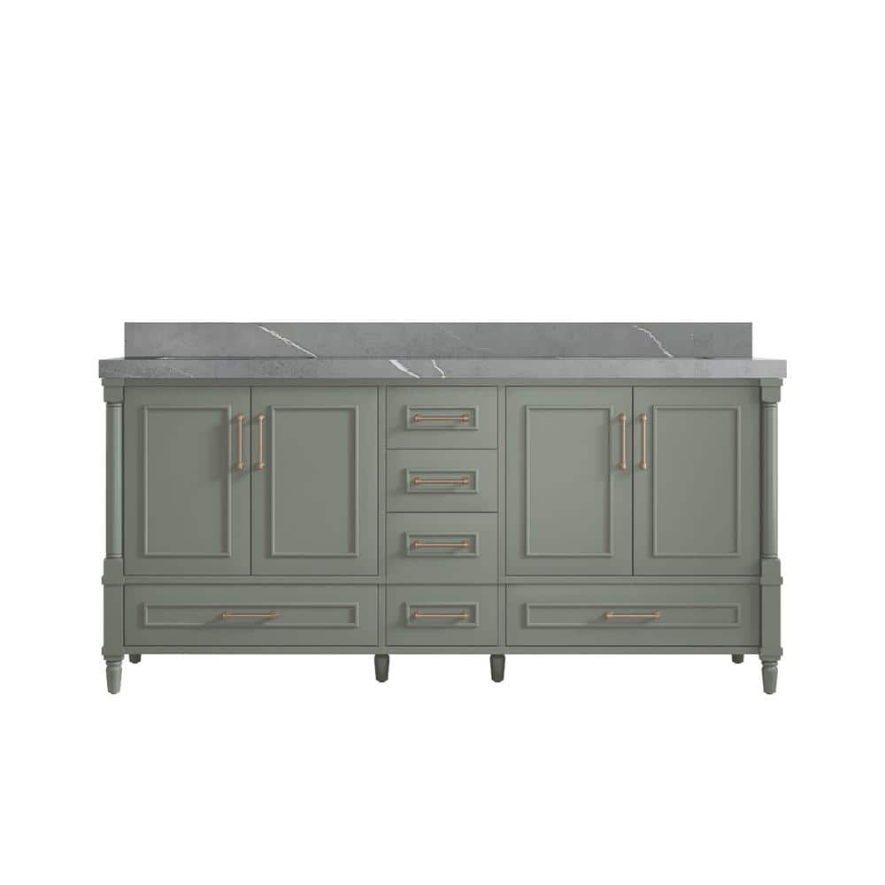 Hudson 72 in. W x 22 in. D x 36 in. H Double Sink Bath Vanity in Evergreen with 2 in. Piatra Gray Quartz Top price history on PriceWatchPro