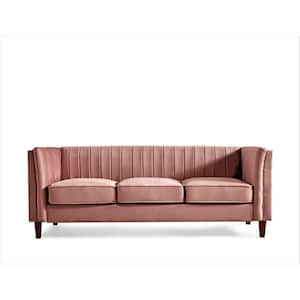 Alicia 83 in.  W Square Arm Velvet Mid-Century Modern Straight Sofa in Pink