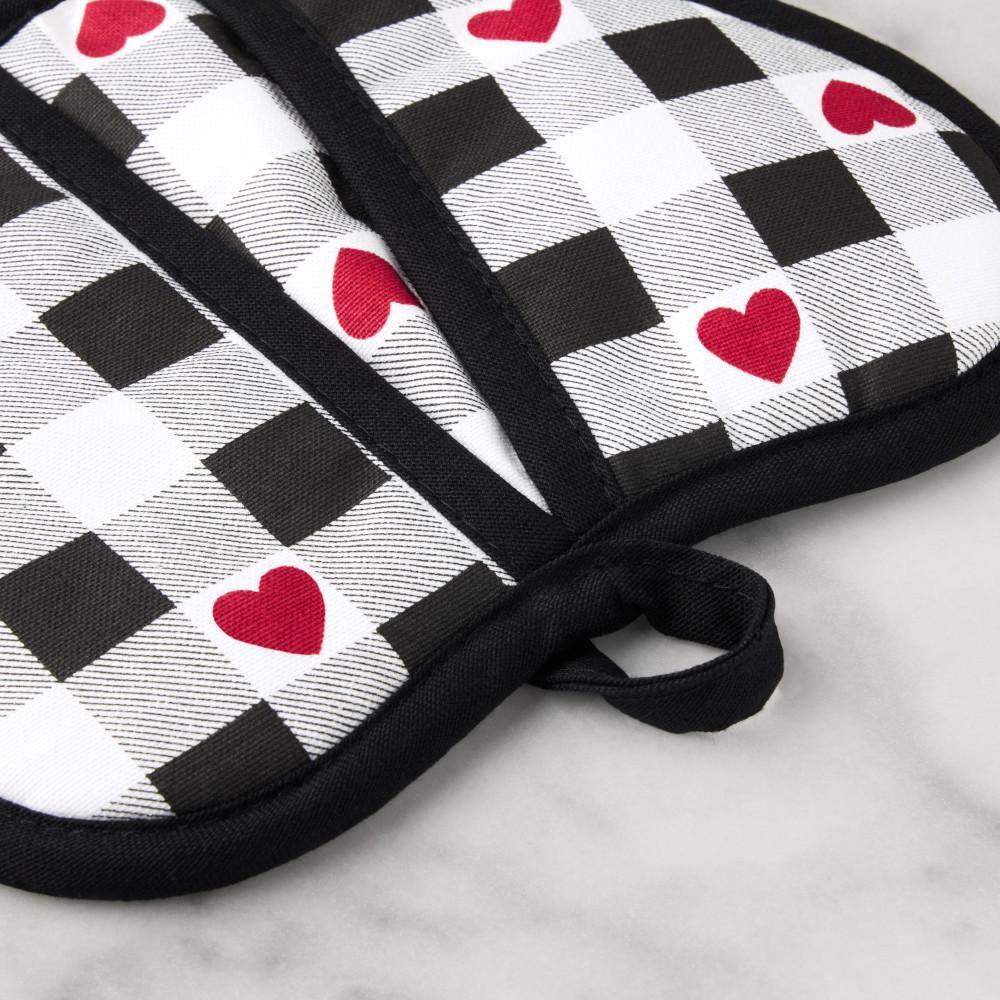 Heart-Shaped Gingham Pot Holders with Silicone Grip, 2-Pack