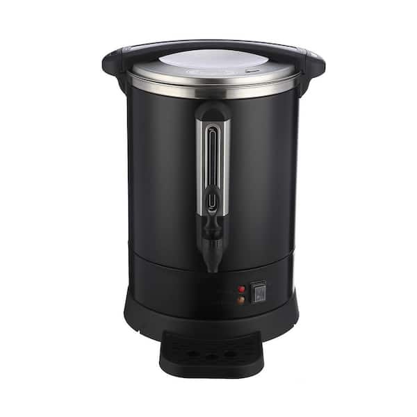 120 Cup Black Stainless Steel Coffee Urn and Hot Water Dispenser with Water Collecting Tray