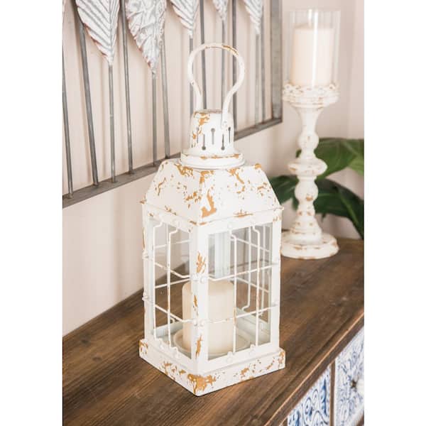 White Metal Vintage Candle Lantern