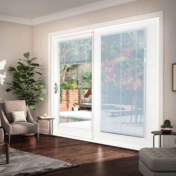72 in. x 80 in. Smooth White Left-Hand Composite PG50 Sliding Patio Door with Low-E Built in Blinds