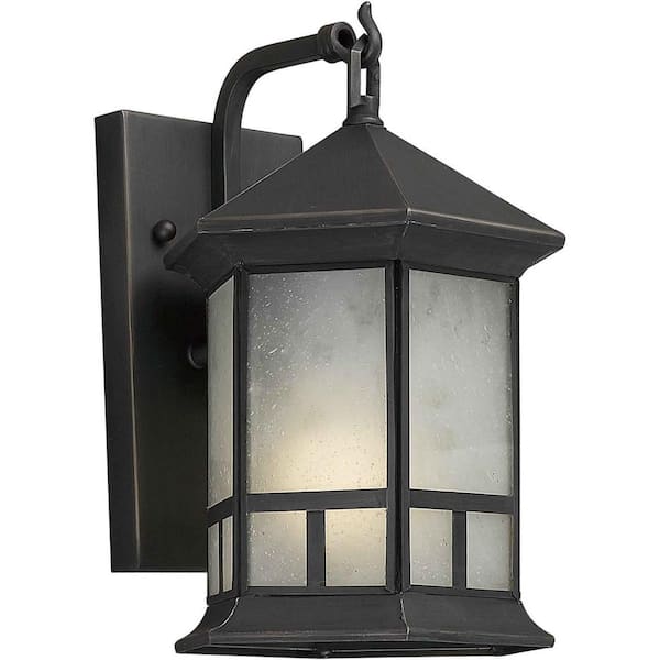 Forte Lighting 1-Light Outdoor Royal Bronze Lantern with Frosted Seeded Glass Panel