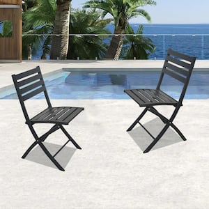 2-Piece Outdoor Patio All-Weather Foldable Aluminum Dining Chairs in Gray