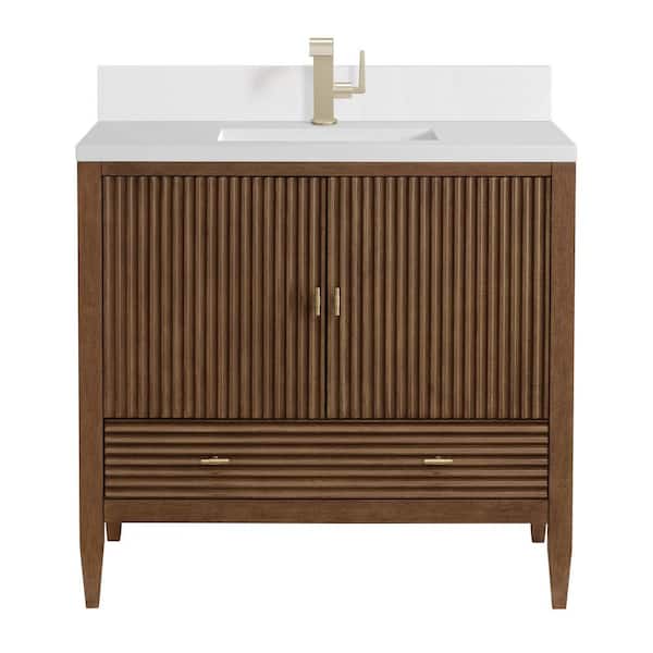 Martin 36.0 in. W. x 23.5 in. D x 34.06 in. H Single Bathroom Vanity in Mid-Century Walnut with White Zeus Quartz Top