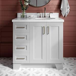 Taylor 37 in. W x 22 in. D x 36 in. H Freestanding Bath Vanity in Grey with Carrara White Marble Top