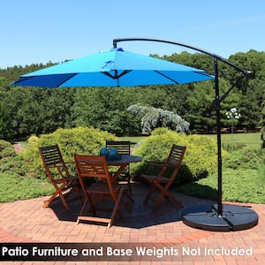 9.5 ft. Steel Cantilever Offset Outdoor Patio Umbrella with Crank in Azure