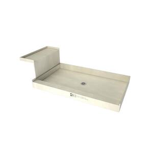 Base'N Bench 34 in. x 60 in. Alcove Shower Base and Bench Kit with Center Drain and Polished Chrome Drain Plate