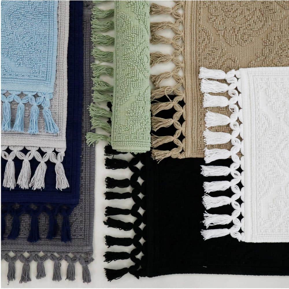 Indigo Cotton Fringe Geometric Bath Rug 21" x 41"