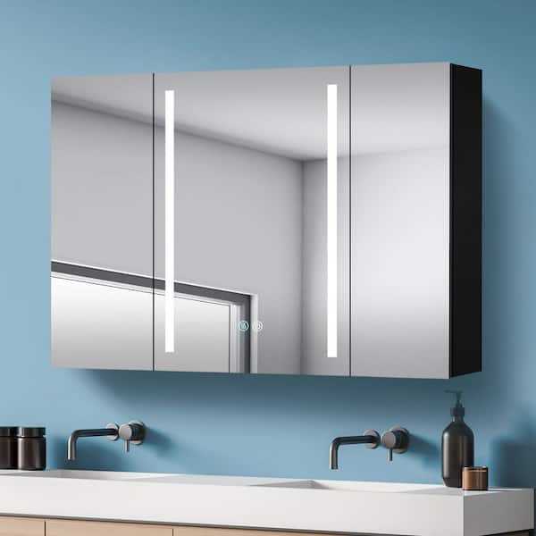 40 in. W x 30 in. H Surface Mount Rectangular Black Aluminum Defogging Lighted Bathroom Medicine Cabinet with Mirror