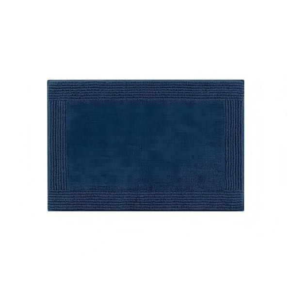 20 in. x 30 in. Cotton Rectangle Bath Rug, 100% Cotton Tufted 3000-GSM Reversible for Bathroom in Navy, 1-Piece