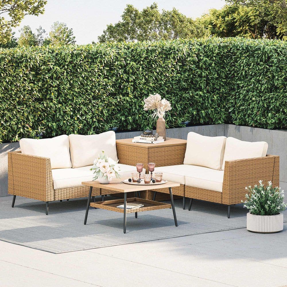 6-Piece Wicker Outdoor Storage Sectional Set with Cushions, storage boxes and Coffee Table, for Gardens and Courtyards price history on PriceWatchPro
