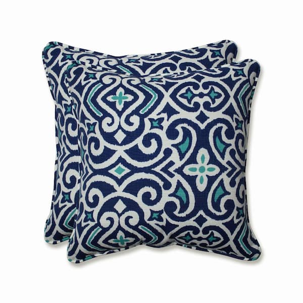 Pillow Perfect Demask Blue Square Outdoor Square Throw Pillow 2-Pack