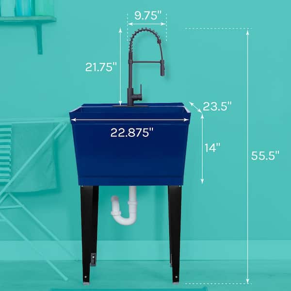 TEHILA Blue Thermoplastic Utility Sink with Matte Black Faucet