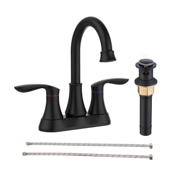 304 stainless steel 4 in. Centerset Double Handle Bathroom Faucet with Drain Kit Included in Matte Black