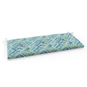 Geometric 45 in W x 3 in H Rectangular Outdoor Bench Cushion with Ties 1-Count in Estie Ocean