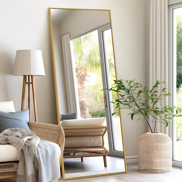 Dovelina 21 in. W x 64 in. H Rectangle Metal Framed Gold Tempered Glass Modern Full-length Standing Mirror