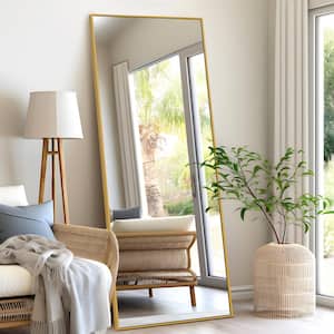 21 in. W x 64 in. H Rectangle Metal Framed Gold Tempered Glass Modern Full-length Standing Mirror