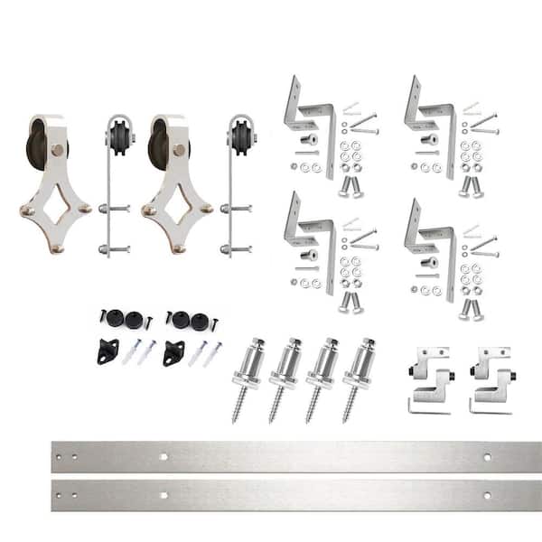 HOMACER 5 ft./60 in. Brushed Nickel Double Track Bypass Z-Shape Sliding Barn Door Hardware Kit - Diamond Design Roller