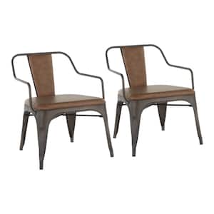 Oregon Faux Leather and Antique in Espresso Metal Accent Chair (Set of 2)
