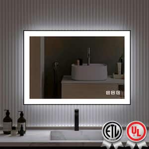 40 in. W x 24 in. H Rectangular Framed Anti-Fog LED Wall Bathroom Vanity Mirror in Black with Backlit and Front Light