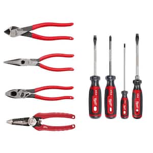 Electricians 9 in. Lineman Dipped Grip Cutting Pliers with Crimper and Bolt Cutter with Screwdriver Tool Set (8-Piece)