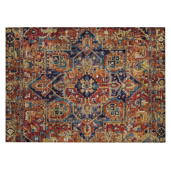 Red Orange and Blue 2 ft. x 3 ft. Woven Oriental Rectangle Indoor/Outdoor Area Rug