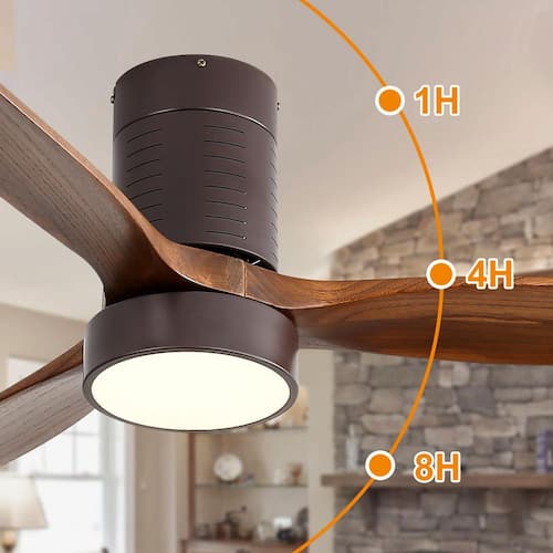 52 in. Flush Mount Ceiling Fan with LED Light and Remote Control Solid Wood Blades, Brown Ceiling Fans With Lights