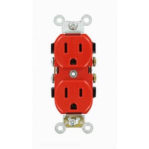 15 Amp Industrial Grade Heavy Duty Self Grounding Duplex Outlet, Red