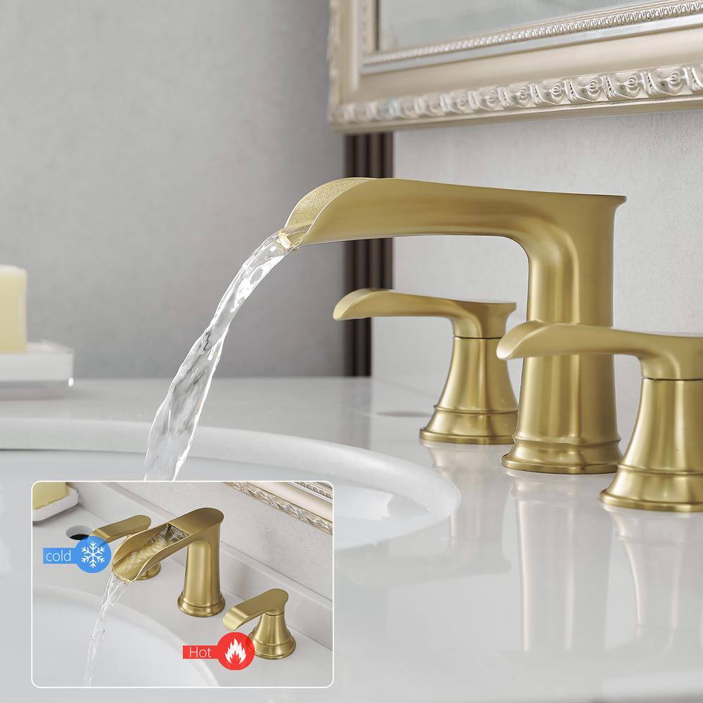 Brushed Gold 8-Inch Widespread Double Handle Bathroom Faucet