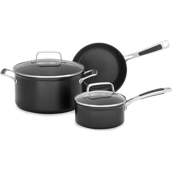 KitchenAid Hard Anodized Nonstick 5-Piece Midnight Black Cookware Set with Lids