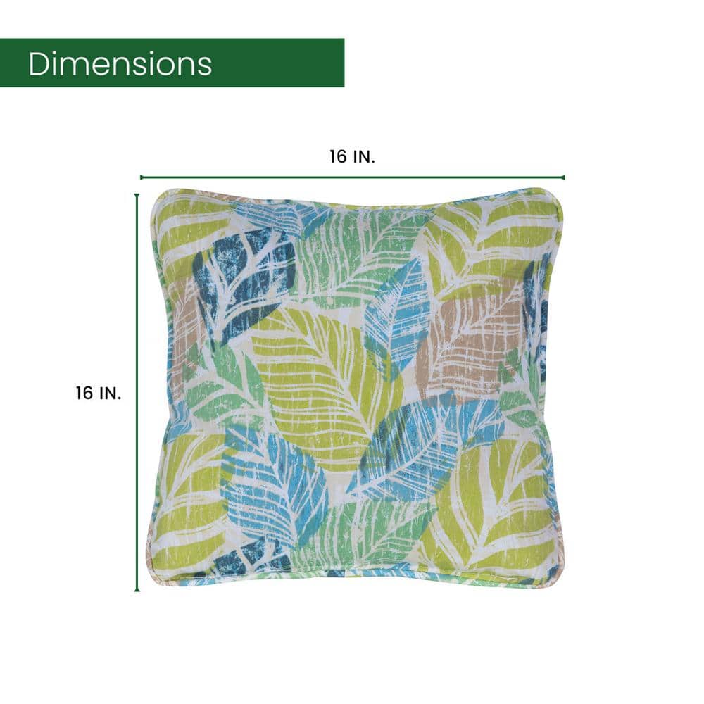 Hanover Green and Blue Palm Indoor/Outdoor Square Throw Pillows, Set of 2