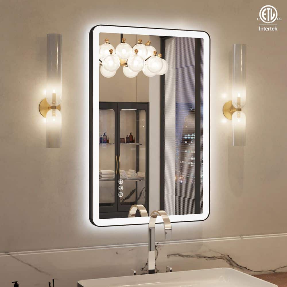 16 in. W x 24 in. H Rectangular Framed Premium Aluminum LED Wall Mounted Bathroom Vanity Mirror in Color Black price history on PriceWatchPro
