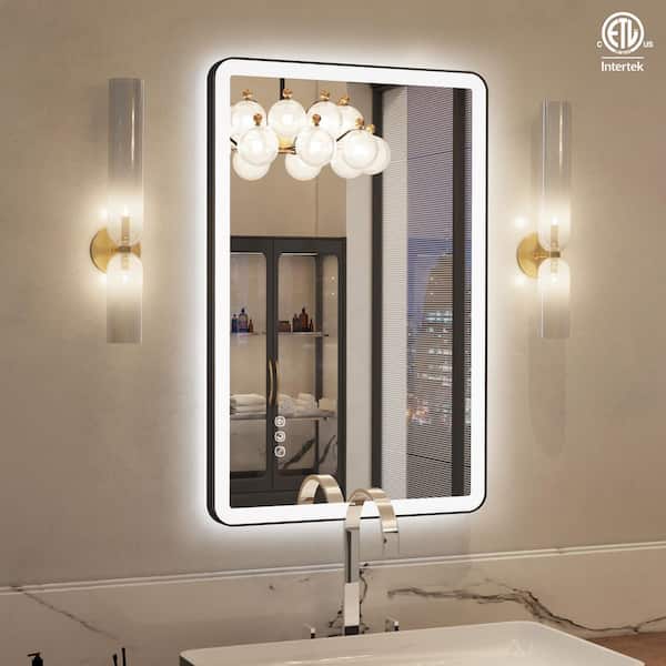 16 in. W x 24 in. H Rectangular Framed Premium Aluminum LED Wall Mounted Bathroom Vanity Mirror in Color Black
