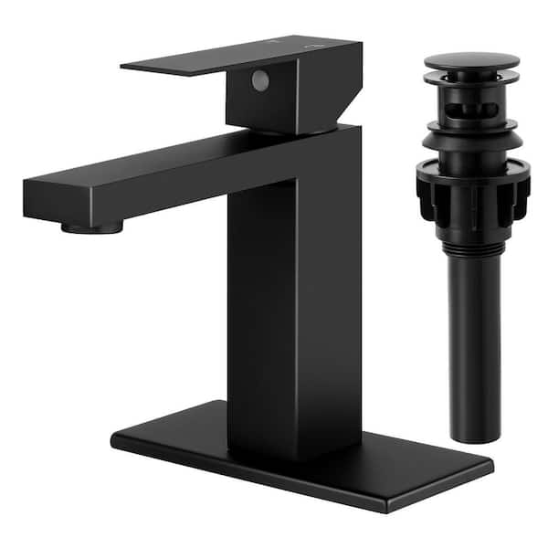 Single Handle Single Hole Bathroom Sink Faucet with Drain and Deck in Matte Black