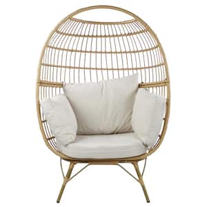 Tan Resin Wicker Egg Chair with Cushions